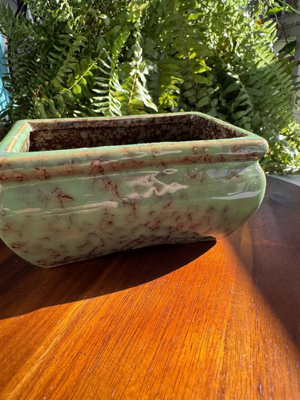 Green Glazed Rectangular Small Ceramic Bonsai Planter